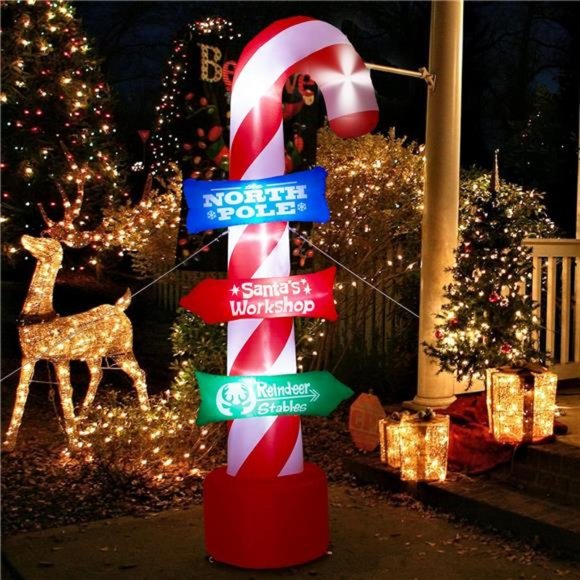 8FT Christmas Inflatable with Lights, Outdoor Inflatable Christmas Candy Canes - Picture 4 of 7